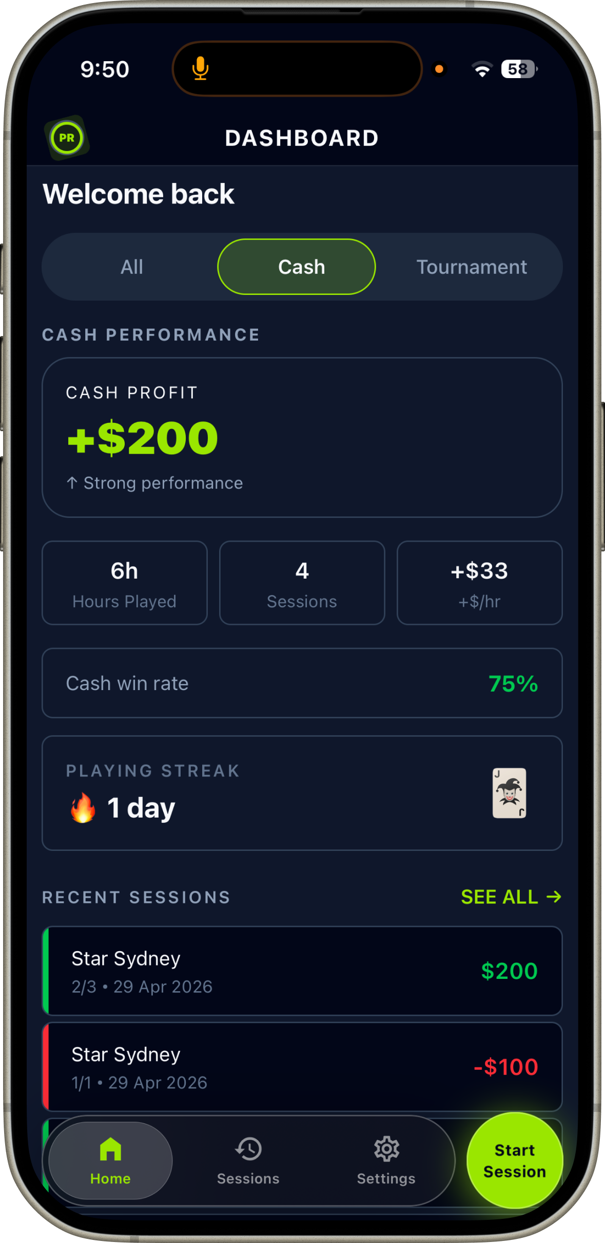 PokerRoll dashboard